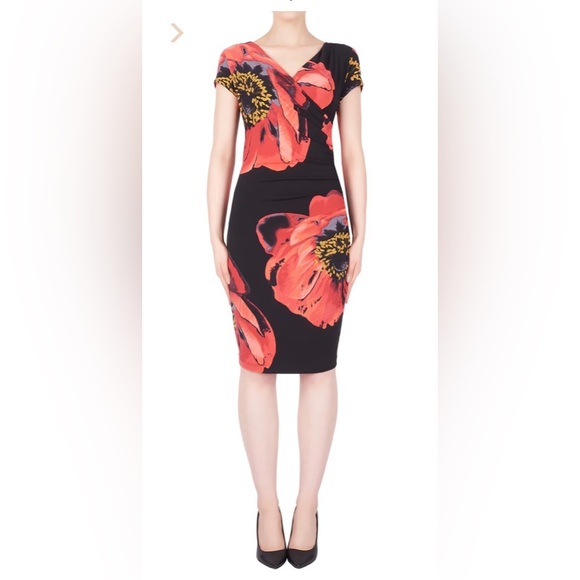 Joseph Ribkoff Dresses & Skirts - Joseph Ribkoff black dress with red accent flowers, size 8, good condition